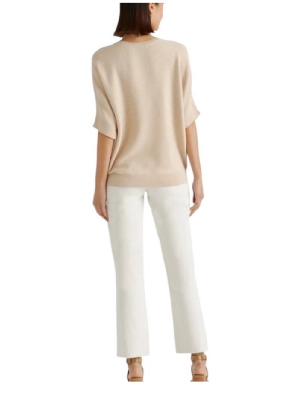 Quince Lightweight Cotton Cashmere Link-Stitch Dolman Sweater Oatmeal Medium - Picture 3 of 9
